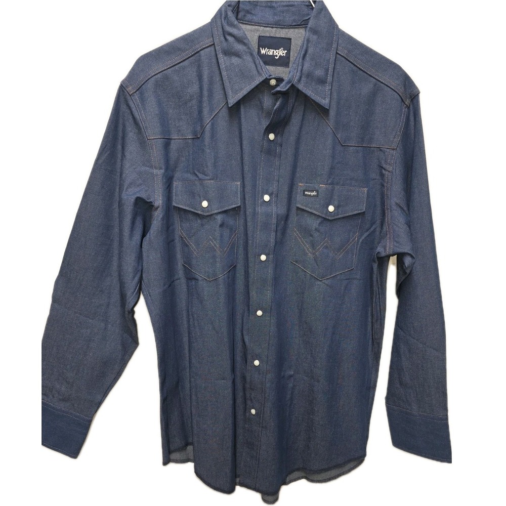 Vintage Wrangler Denim Pearl Snap Shirt Mens 16.5x34 Blue Western Cowboy 70127MW